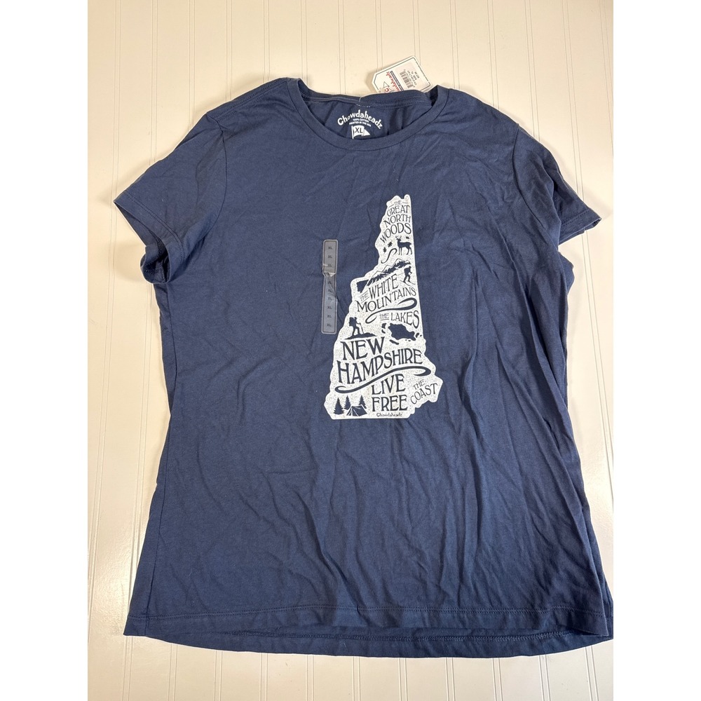 Chowdaheadz New Hampshire Live Free Graphic T-Shirt Navy Blue XL NWT